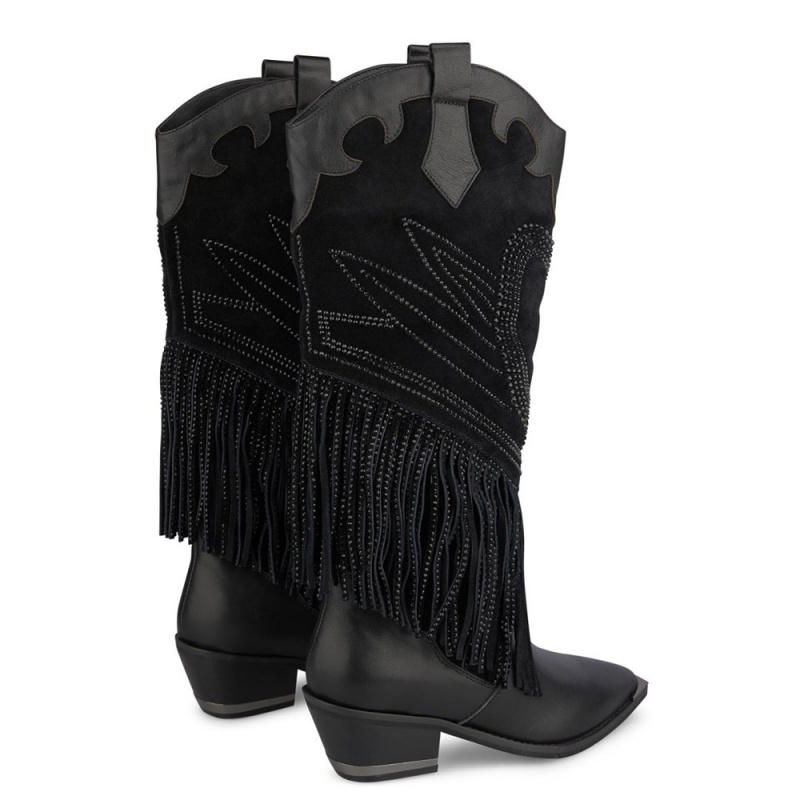 Bottes Plates Alma En Pena Fringed Boot Bleu Marine Femme | ZLC-19055939